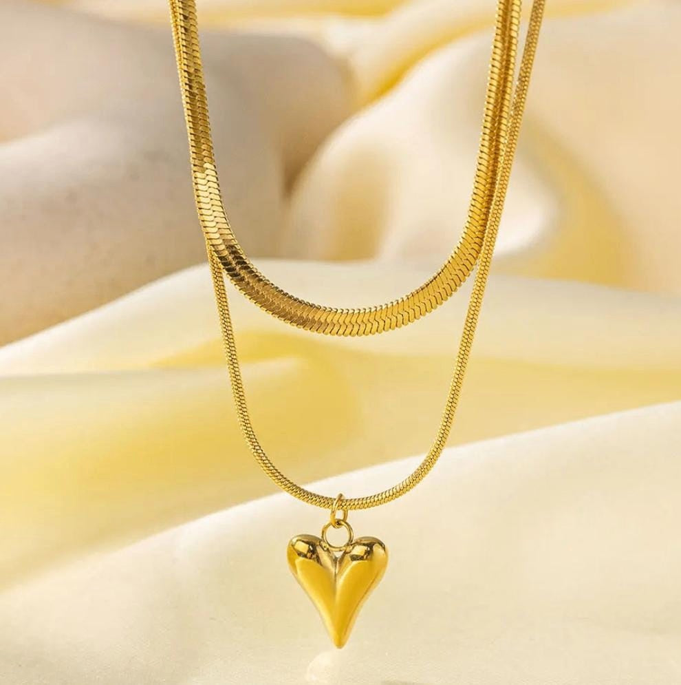 Double Layer Heart Necklace | Stainless Steel Gold Plated | Anti-tarnish Necklace | Daily wear | TE-GPC-0511-016