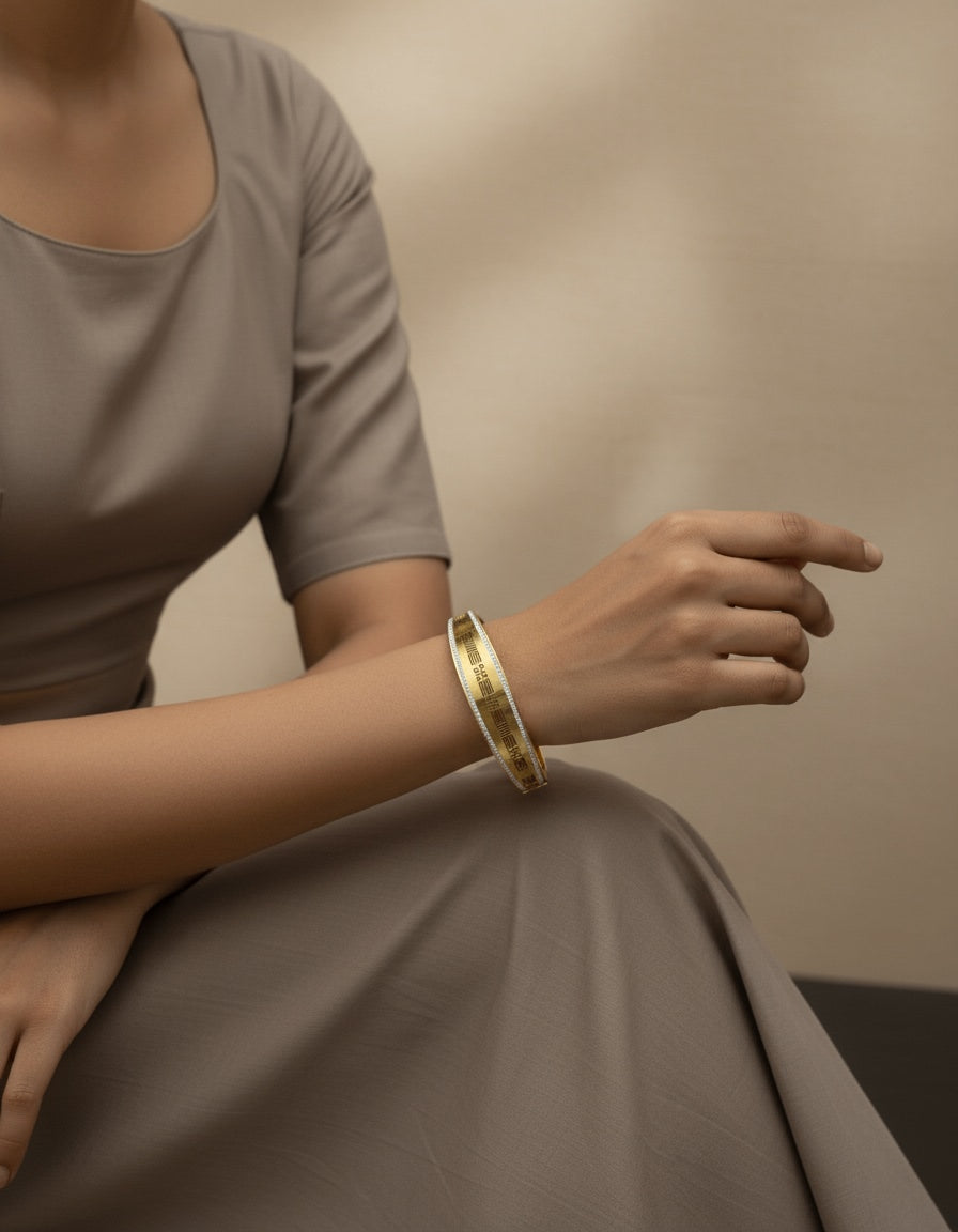 Elegant Gold Kada Bracelet with Stone Border & Laser Cut Design | Stainless Steel Gold Plated | Women Anti-tarnish bracelet | Kada Bracelet | TE/GPK/2511/009