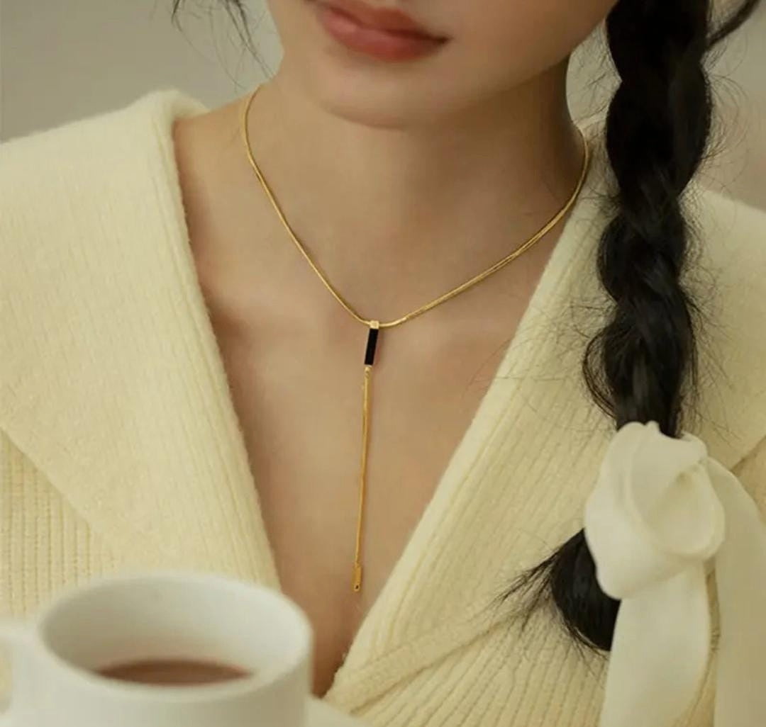 Geometric Lariat Necklace | Stainless Steel Gold Plated | Anti-tarnish Necklace | Daily wear | TE-GPC-0511-023