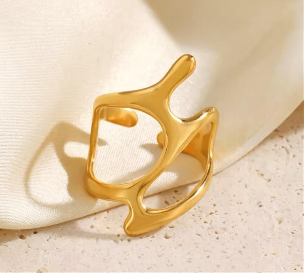 Abstract Gold Plated Adjustable Finger Ring for Women | Premium Quality | Elegant Women's Jewelry | Stainless Steel Gold Plated | Anti-tarnish | Daily wear | TE-GPFR-0612-001