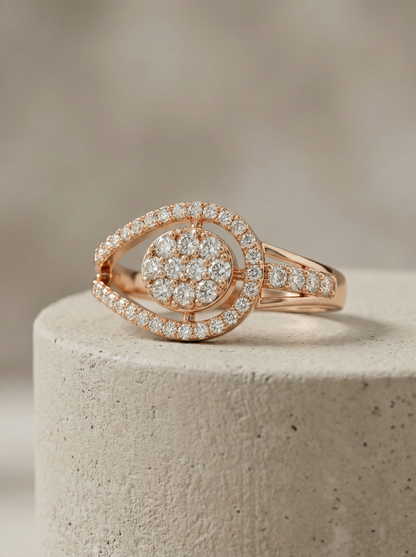 Elegant Halo Cubic Zirconia Ring in Gold Finish | Premium Quality | Adjustable Ring