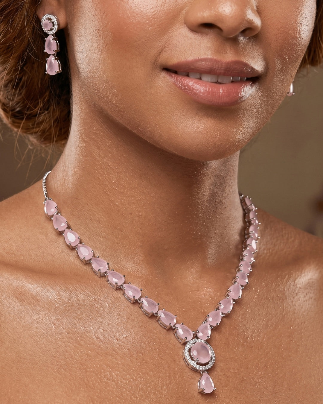 Blush Rose American Diamond Necklace & Earrings Set | Premium Quality | American Diamond | Party wear