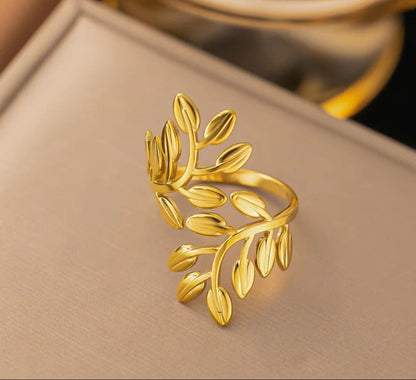 Leaf Adjustable Finger Ring for Women | Premium Quality | Elegant Women's Jewelry | Stainless Steel Gold Plated | Anti-tarnish | Daily wear | TE-GPFR-0612-002