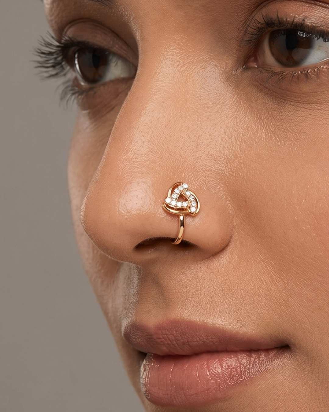 Infinity Swirl Diamond Nose Ring in Gold(set of 2) | Clip on Pressing nose ring | Premium Quality