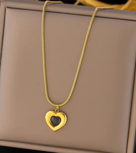 Black Heart Pendant | Stainless Steel Gold Plated | Anti-tarnish Necklace | Daily wear | TE-GPC-0511-025
