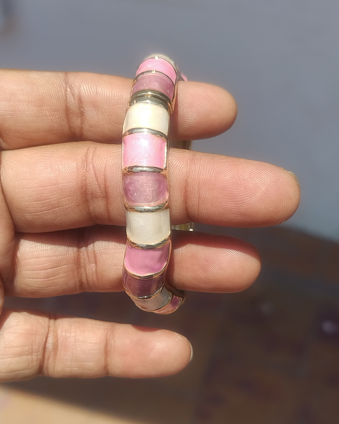 Pink & Ivory Enamel Gold-Tone Bracelet
