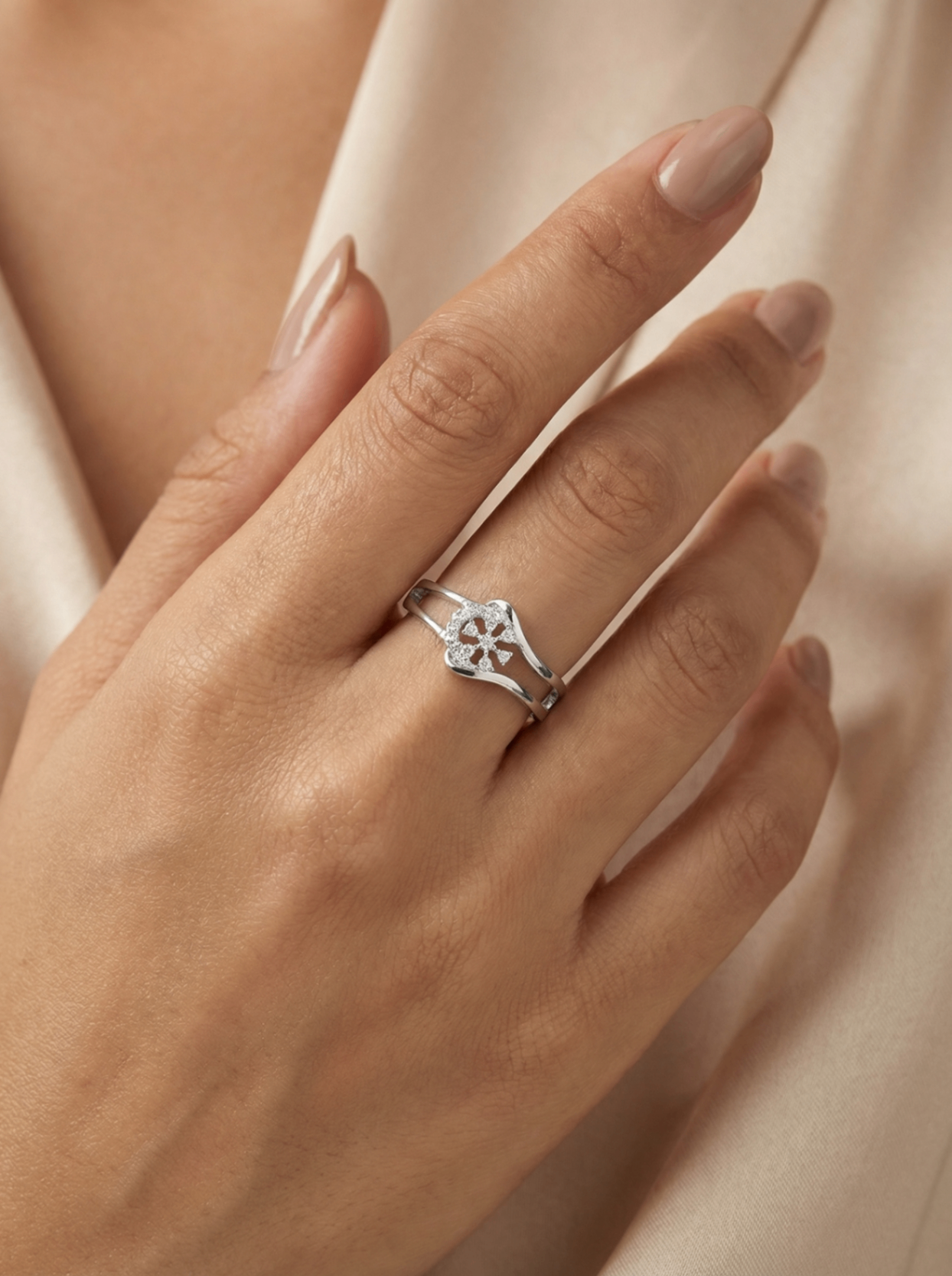 Elegant Silver Floral Diamond Ring | Premium Quality | Adjustable Ring