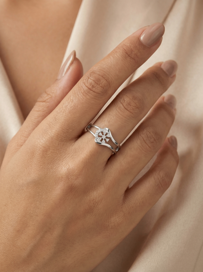 Elegant Silver Floral Diamond Ring | Premium Quality | Adjustable Ring