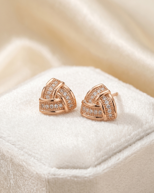 Roselle Luxe Pavé Knot Stud Earrings | Gold Plated | Premium Quality