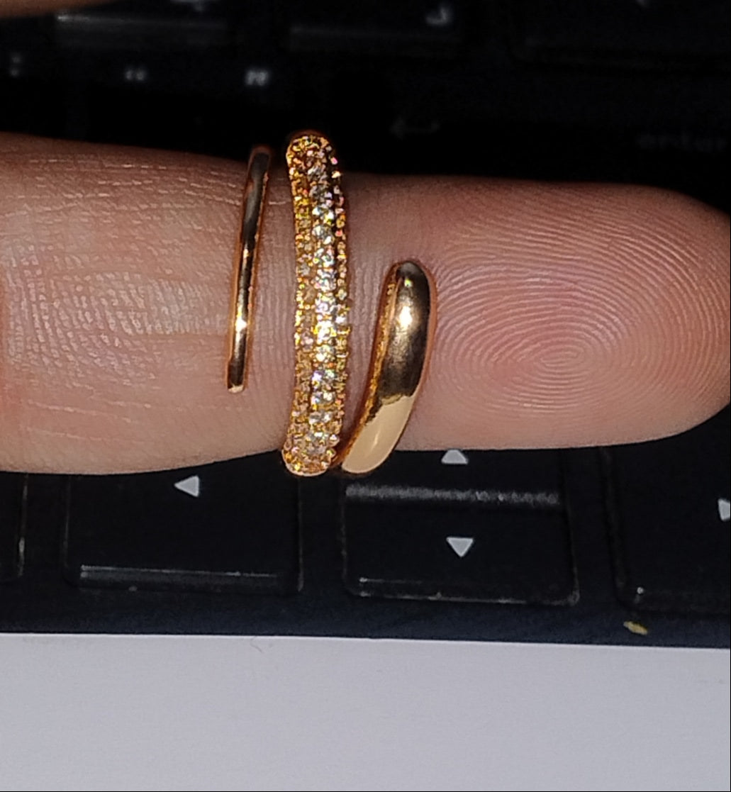 Elegant Double Band Diamond Ring in Gold Finish | Premium Quality | Adjustable Ring