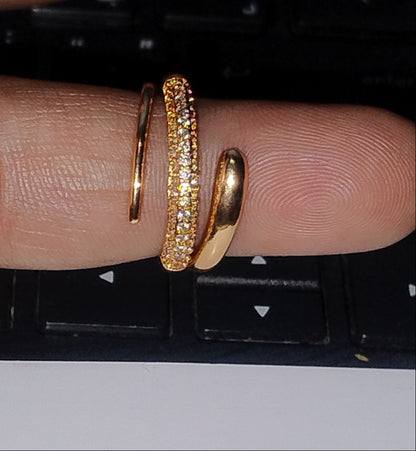 Elegant Double Band Diamond Ring in Gold Finish | Premium Quality | Adjustable Ring