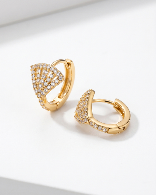 Radiant Fan Shape Diamond Studded Gold Plated Hoop Earrings
