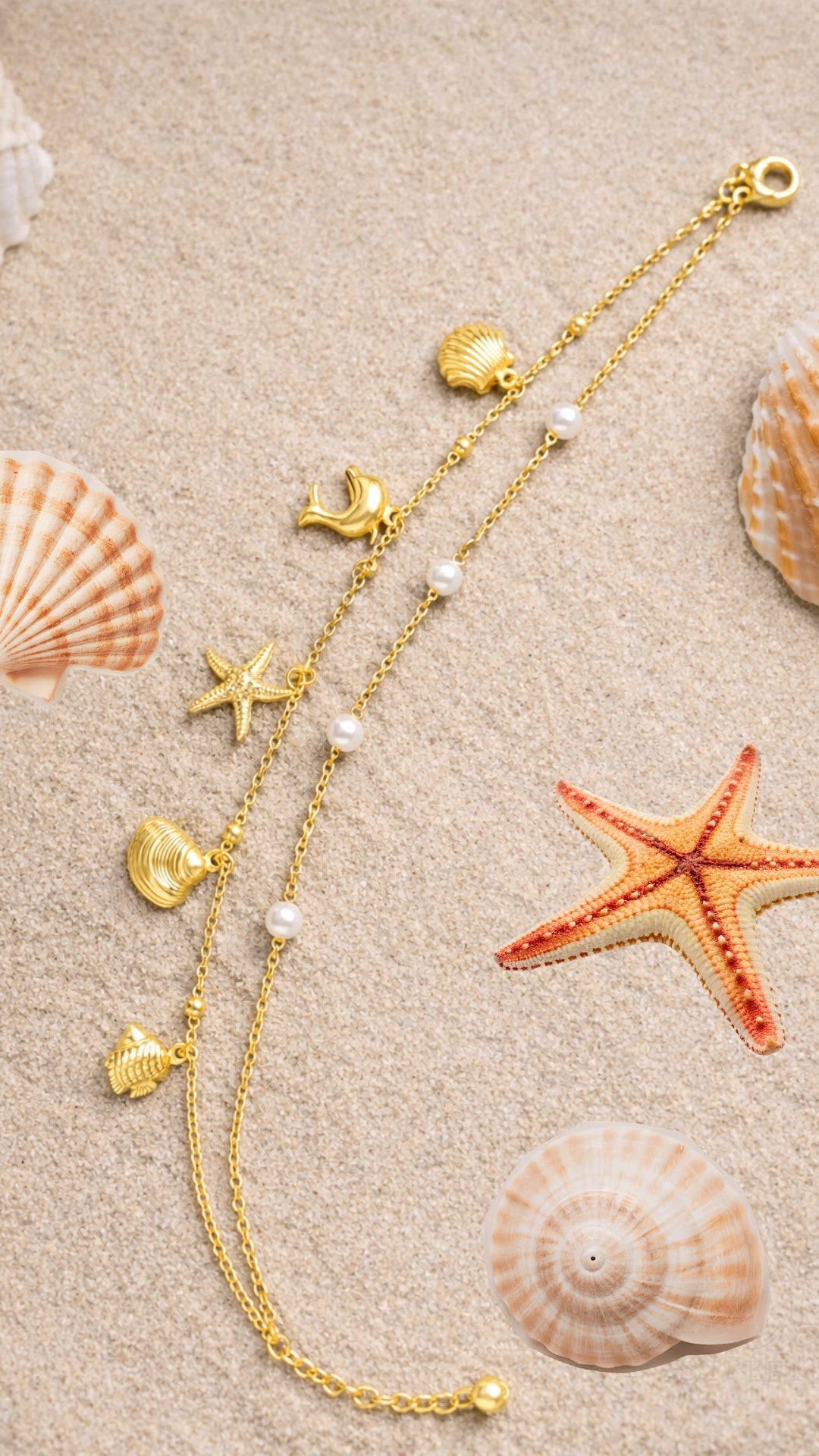 2 Layer Pearl and Ocean Charm Anklet (Single Piece) | Premium Quality | Daily wear | TE-ANK-2912-002